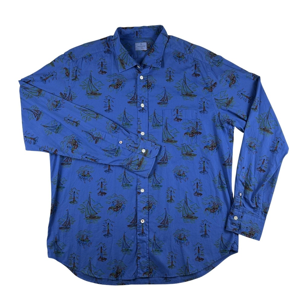 Hartford Shirt Mens XL Aloha Nautical Sailboat Print Long Sleeve Button Up AOP
